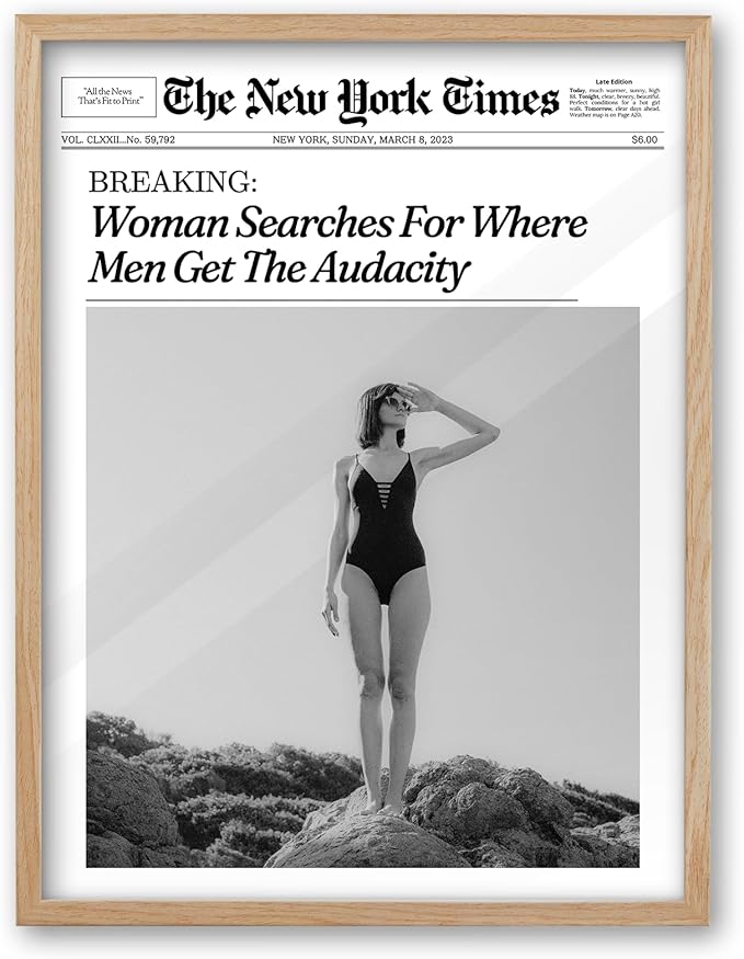 iHery Framed Trendy NewsPaper Wall Art, Large 16x20in Canvas Wall Art, Woman by iHery