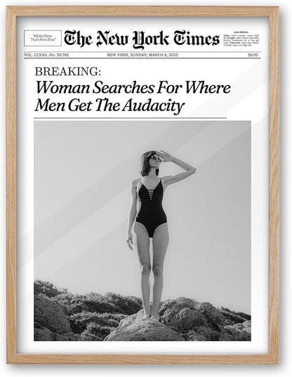 iHery Framed Trendy NewsPaper Wall Art, Large 16x20in Canvas Wall Art, Woman by iHery