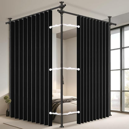 100% Blackout Room Divider Curtains Sets Black 2 Panels W100 x L96in No Drill by AJAZZ