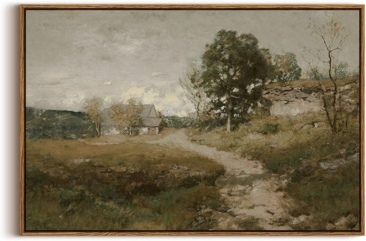 InSimSea Framed Canvas Wall Art Vintage Decor, Vintage Countryside Landscape by InSimSeaArt