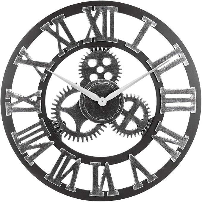 33" Roman Silver Noiseless Silent Gear Wall Clock by OldtownClocks