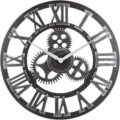 33" Roman Silver Noiseless Silent Gear Wall Clock by OldtownClocks