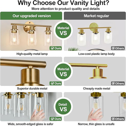 3-Light Gold Bathroom Light Fixtures, Modern Bathroom Vanity Light - Image 7