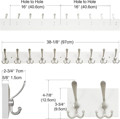 SKOLOO Creations White Solid Wood Wall Mounted Coat Rack, 10 Hooks, 38-1/8" Long - Image 3