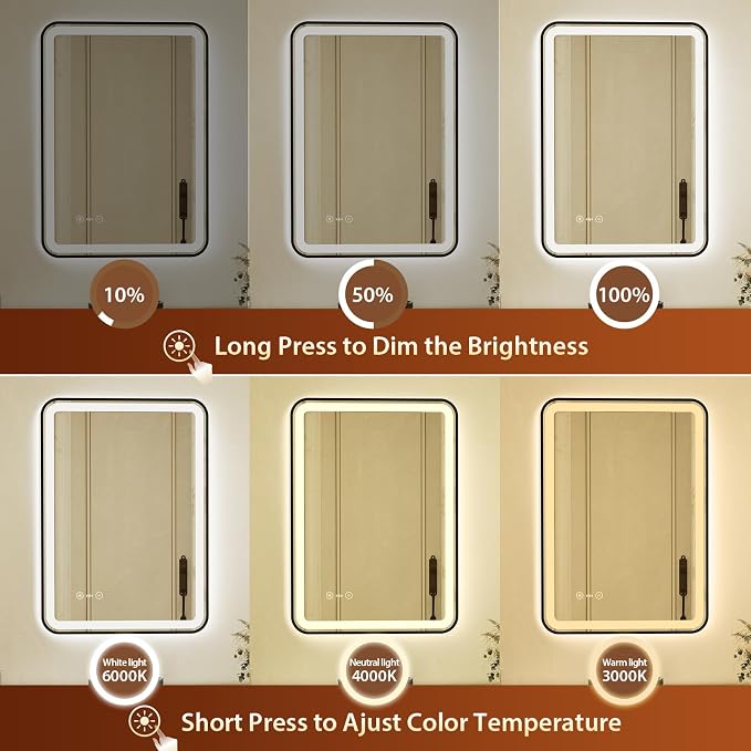 20x28 Inch Black Framed LED Bathroom Mirror - Image 3