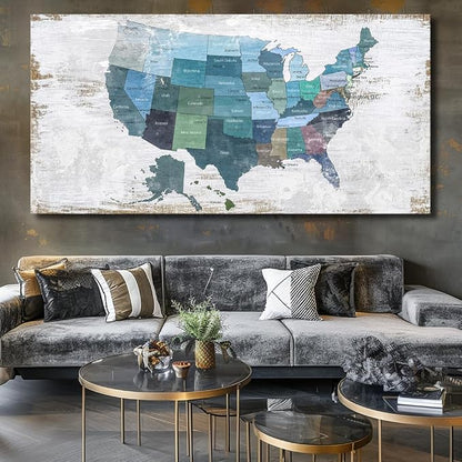 Wall Decor Map Canvas Wall Art for Wall Decoration Wood Background USA Canvas - Image 6