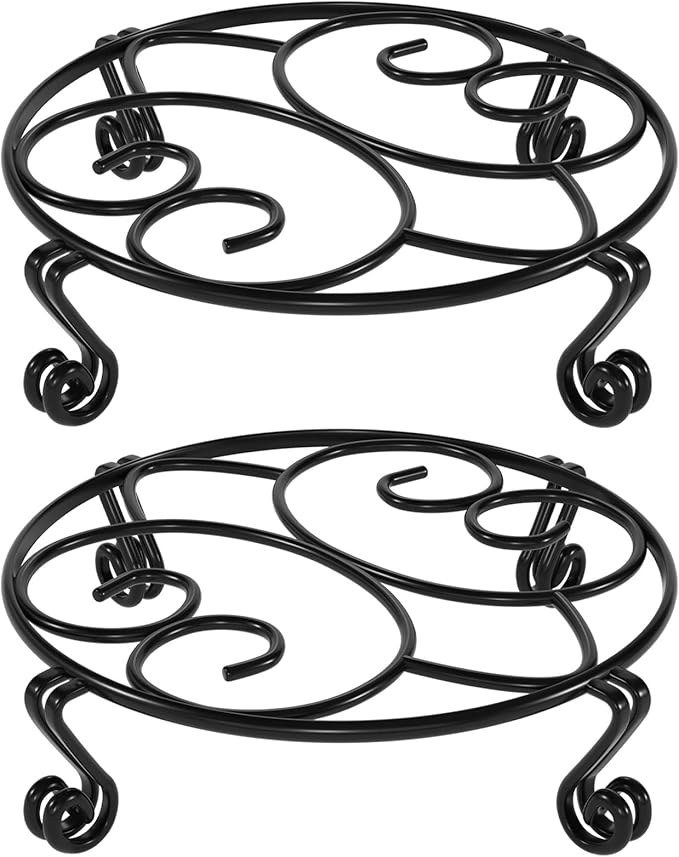 Yimobra 2 Pack Plant Stand for Flower Pot Heavy Duty Potted Holder Indoor Outdoor Metal Rustproof Iron Garden Container Round Supports Rack for Planter (10.2 Inches, Black)