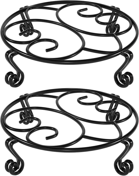 Yimobra 2 Pack Plant Stand for Flower Pot Heavy Duty Potted Holder Indoor Outdoor Metal Rustproof Iron Garden Container Round Supports Rack for Planter (10.2 Inches, Black)