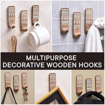 IndianShelf 10 LB- 12 Pieces Decorative Wood Adhesive Wall Hooks–Boho Peel and - Image 5