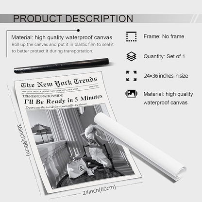 Vintage Newspaper Wall Art Trendy Black and White Aesthetic Posters Funny I'll - Image 2