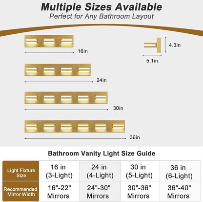 IZORRO LED Modern Bathroom Lights Fixtures, Brushed Glod Acrylic Wall Lighting - Image 3