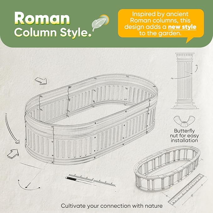 KING BIRD Raised Garden Bed Kit 2025 Upgraded Modular DIY Galvanized Planter Garden Box Outdoor for Gardening, Vegetables, Flowers, Elegant Roman Column Design, 71x24x12 in, Dark Grey