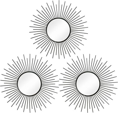 3 Pack Metal Mirrors for Wall Sunburst Wall Mirrors Home Décor Decorative by Uaussi