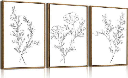 KISSFOX 3 Piece Framed Wall Art Botanical Wall Decor Floral Pictures Wildflower by KISSFOX
