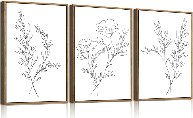 KISSFOX 3 Piece Framed Wall Art Botanical Wall Decor Floral Pictures Wildflower by KISSFOX