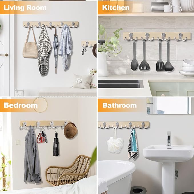 15 Pack Coat Hooks Wall Hooks for Hanging, Heavy Duty Double Prong Metal Hook - Image 2