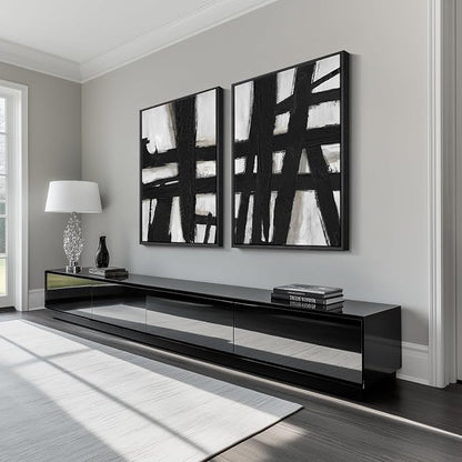 Large Framed Black and White Abstract Wall Art - Image 2