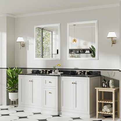 36x32 Inch White Bathroom Mirror - Image 4