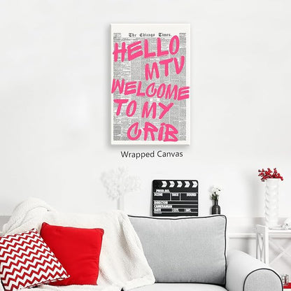 Enlaizhude Pink Hello MTV Welcome To My Crib Quote Poster, Vintage Black White - Image 4