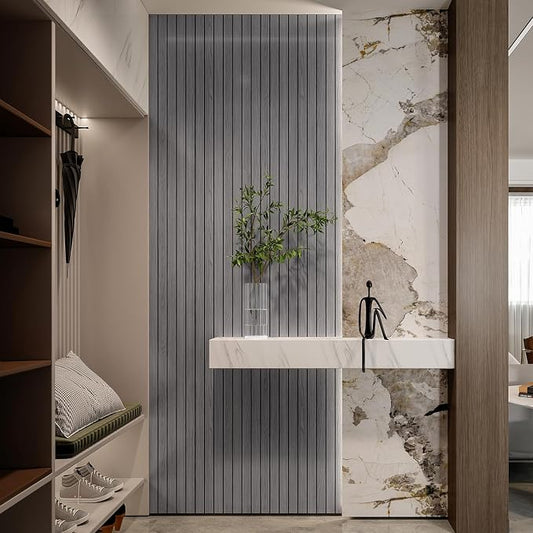 YLL YLL PVC Slat Wall Panel Peel and Stick 118"x 15.7" Faux Grey Wood Grain - Image 2