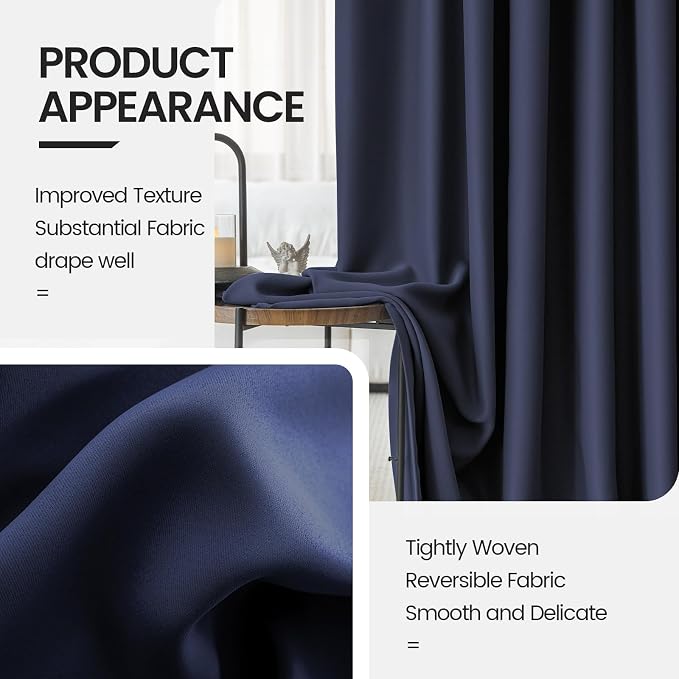 Navy Room Darkening Curtains 96 Inches Long - Image 4