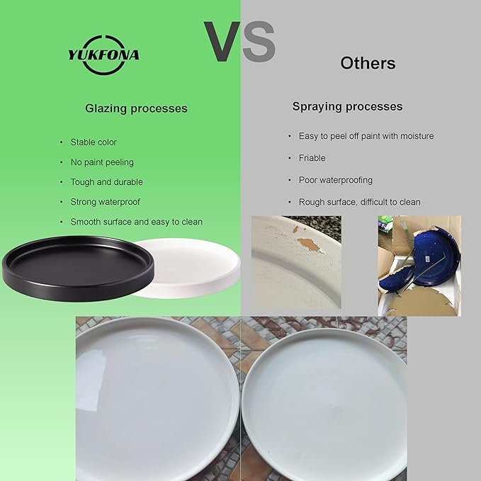 Plant Saucer Pot Tray Planter Saucers 4 5 6 7 8 9 10 11 12 Inch Black 4 Pack for Indoors Outdoor, Durable Sturdy Ceramic Flower Drainage Tray for Glazed Pots Base (4.7 Inch-Black)