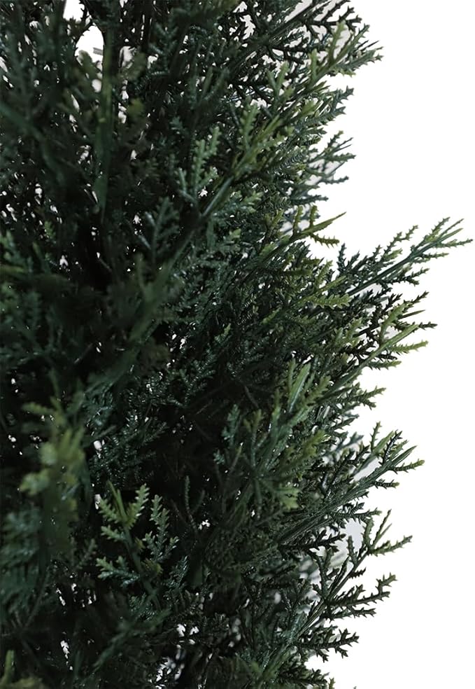 momoplant Artificial Topiary Cedar Tree Outdoor Uv Resistant, 5.5 Ft Faux Cypress Toparies Trees 67 Inch Fake Plant【2 Pack】 with Black Pot