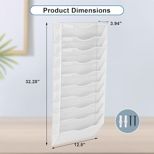 EASEPRES 10 Pocket Mesh Hanging Wall File Organizer, Wall Mounted Mail Paper - Image 2