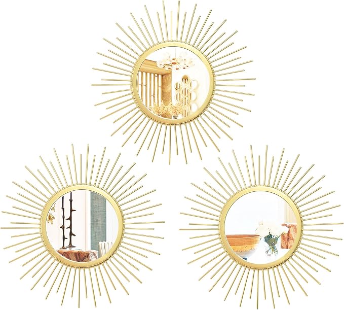 3 Set Sunburst Mirrors for Wall Decorative Metal Mirrors Small Mirror Sets by Cityelf