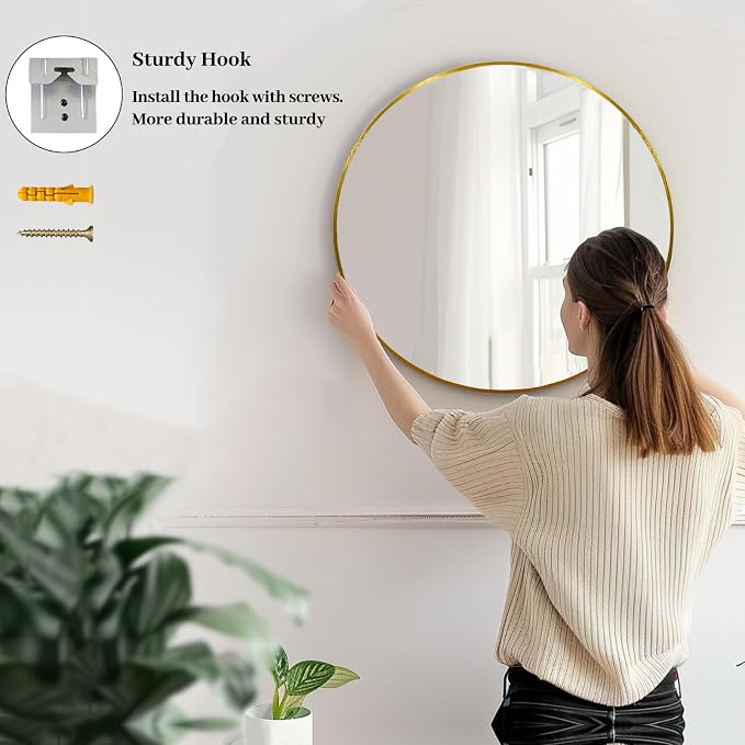 Sunniry Round Gold Mirror, 28 inch Round Mirror, Circle Bathroom Mirrors Metal - Image 5