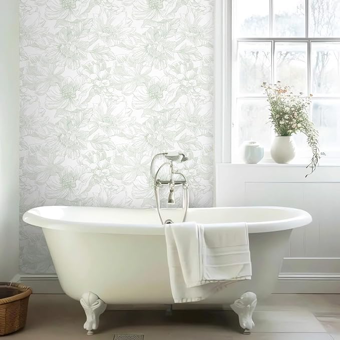 Ismoon Large Floral Peel and Stick Wallpaper Boho White and Green Contact Paper - Image 5