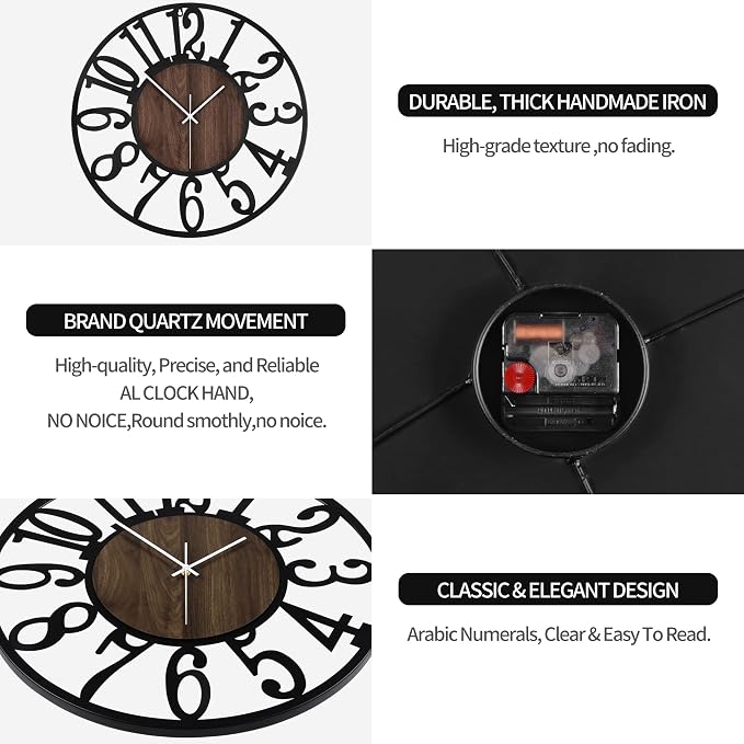 Large Wall Clock for Living Room Decor, 24 Inch Non Ticking Silent, Battery - Image 6