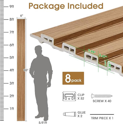 WPC Slat Wall Panels 8 Pack 96" x 6", Waterproof Fluted Wall Paneling, Accent - Image 5