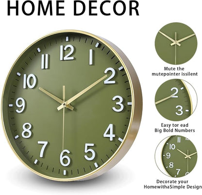 HZDHCLH Wall Clocks Battery Operated, Wall Clock Green Gold, 8 inch Wall Clock - Image 2