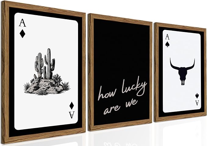 Western Wall Art Set of 3, Southwestern Cowboy Playing Card Wall Decor by TransformYourWallsElevateYourStyle