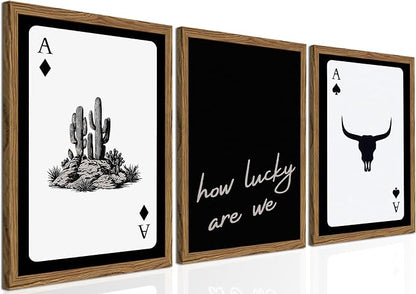 Western Wall Art Set of 3, Southwestern Cowboy Playing Card Wall Decor by TransformYourWallsElevateYourStyle