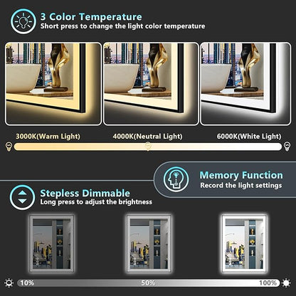 28x36 Black Framed LED Bathroom Mirror - Image 5