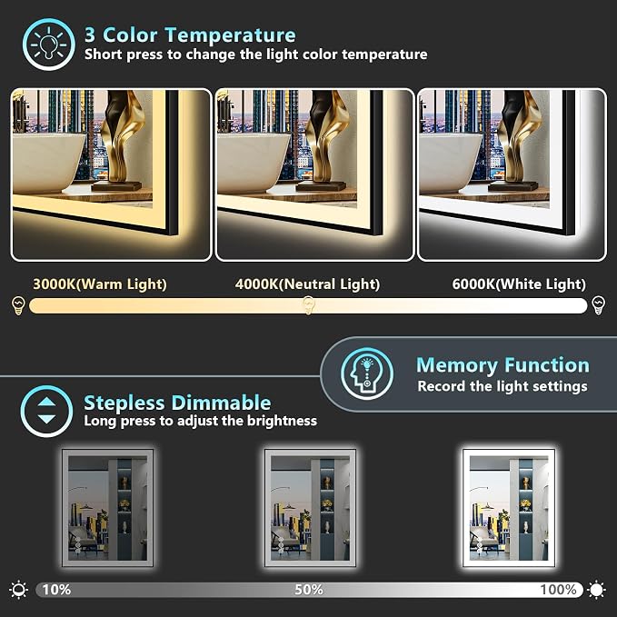 24x36 Black Framed LED Bathroom Mirror - Image 5