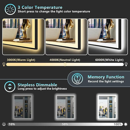 24x36 Black Framed LED Bathroom Mirror - Image 5