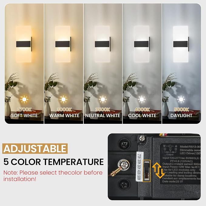 12 Inch Modern Black LED Wall Sconce, Indoor Dimmable Wall Lights, 12W - Image 3