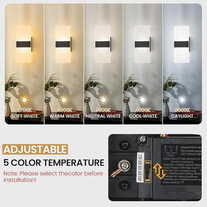 12 Inch Modern Black LED Wall Sconce, Indoor Dimmable Wall Lights, 12W - Image 3