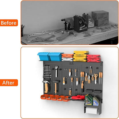 TORACK Metal Pegboard Wall Organizer 4ft Wide, Tool Storage Pegboard System - Image 8