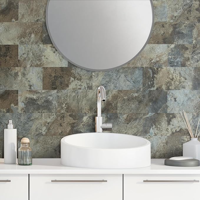 AULIGET 2-Piece Beige & Brown Slate Peel and Stick Backsplash Wall Tiles - Image 5