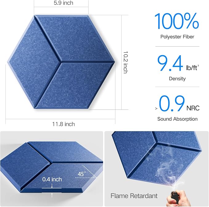 18 Pack Self-Adhesive Acoustic Panels 12" X 10" X 0.4" - Image 3