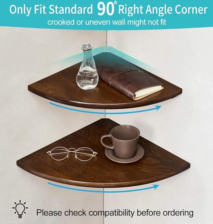 Corner Shelf, 14inch Walnut Solid Wood Floating Corner Shelves Wall Mount Round - Image 3