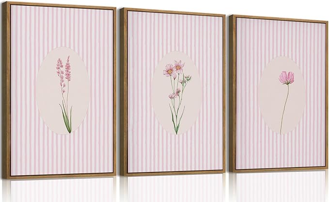 KISSFOX 3 Piece Framed Wall Art Wildflowers Wall Decor Botanical Canvas Art by KISSFOX
