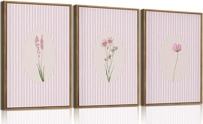 KISSFOX 3 Piece Framed Wall Art Wildflowers Wall Decor Botanical Canvas Art by KISSFOX