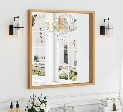 Syndra Square Natural Wood Frame Bathroom Mirror, Waterproof Slim Deep Frame by Syndra