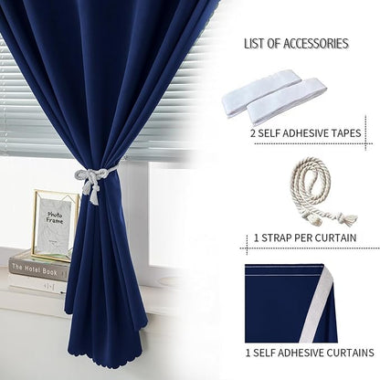 Thermal Blackout Curtains with Self-Adhesive Tape, No Rod No Drill Easy Install - Image 2