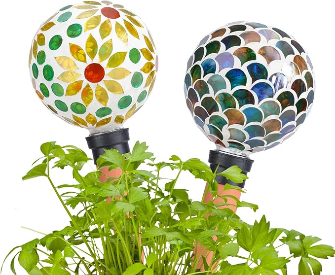 Plant Watering Globes Mosaic Self Watering Spikes 2 Pack for Indoor Outdoor Plants Automatic Plant Waterer Plant Watering Devices for Vacations Pot